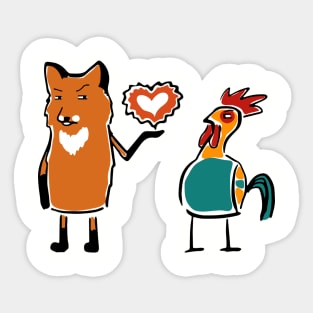 Funny cute Fox & Chicken Love Romantic Heart Gift Sticker